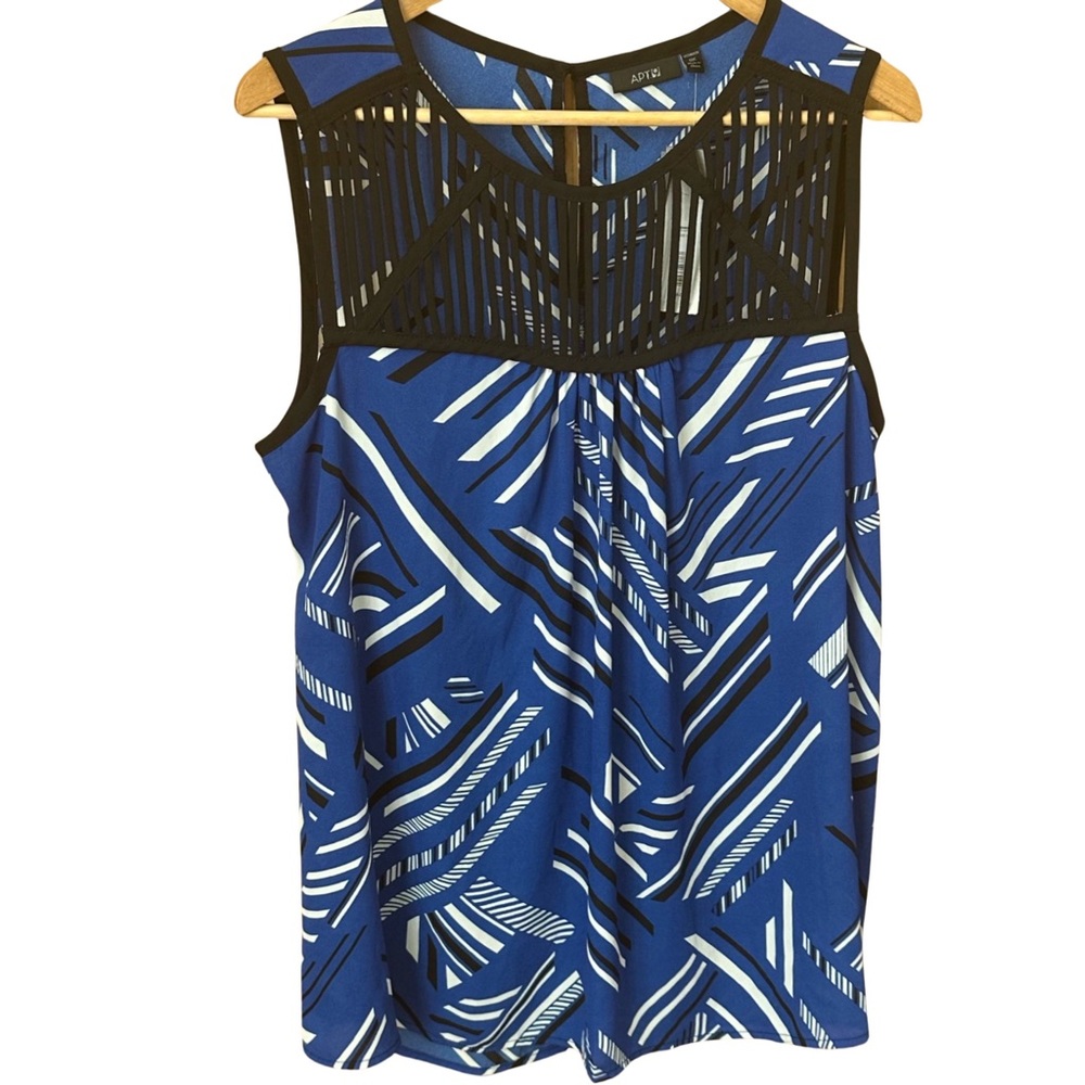 NWT Apt. 9 "Sailing Blue" Sleeveless Strappy Black Yoke Tank Top